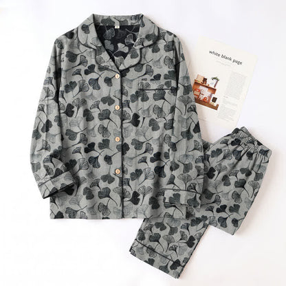 Ensemble de vêtements d'intérieur à manches longues en coton à motif feuille de ginkgo Ownkoti - image 6
