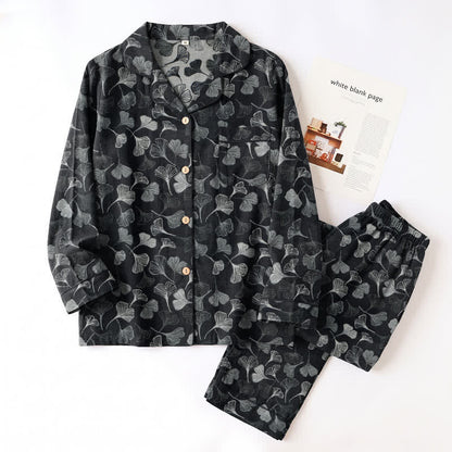 Ensemble de vêtements d'intérieur à manches longues en coton à motif feuille de ginkgo Ownkoti - image 14