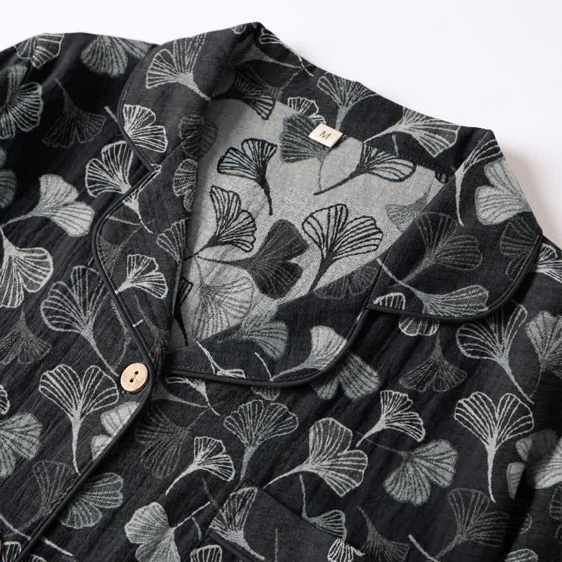 Ensemble de vêtements d'intérieur à manches longues en coton à motif feuille de ginkgo Ownkoti - image 9