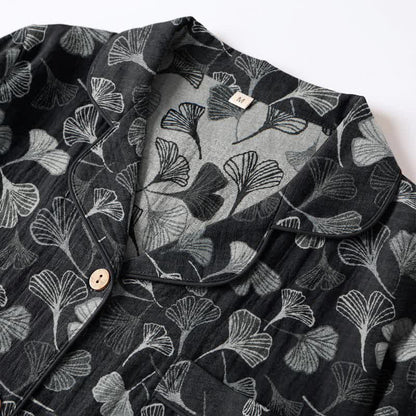 Ensemble de vêtements d'intérieur à manches longues en coton à motif feuille de ginkgo Ownkoti - image 9