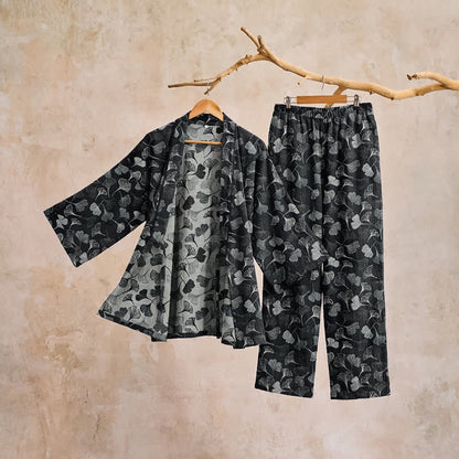 Ensemble de vêtements d'intérieur à manches longues en coton à motif feuille de ginkgo Ownkoti - image 15