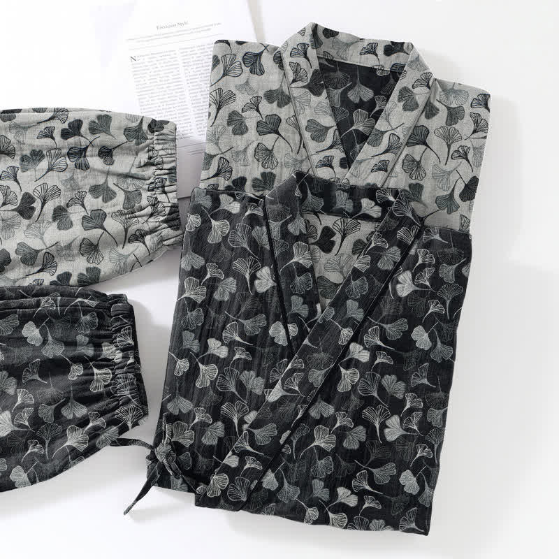 Ensemble de vêtements d'intérieur à manches longues en coton à motif feuille de ginkgo Ownkoti - image 13