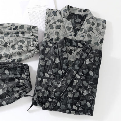 Ensemble de vêtements d'intérieur à manches longues en coton à motif feuille de ginkgo Ownkoti - image 13