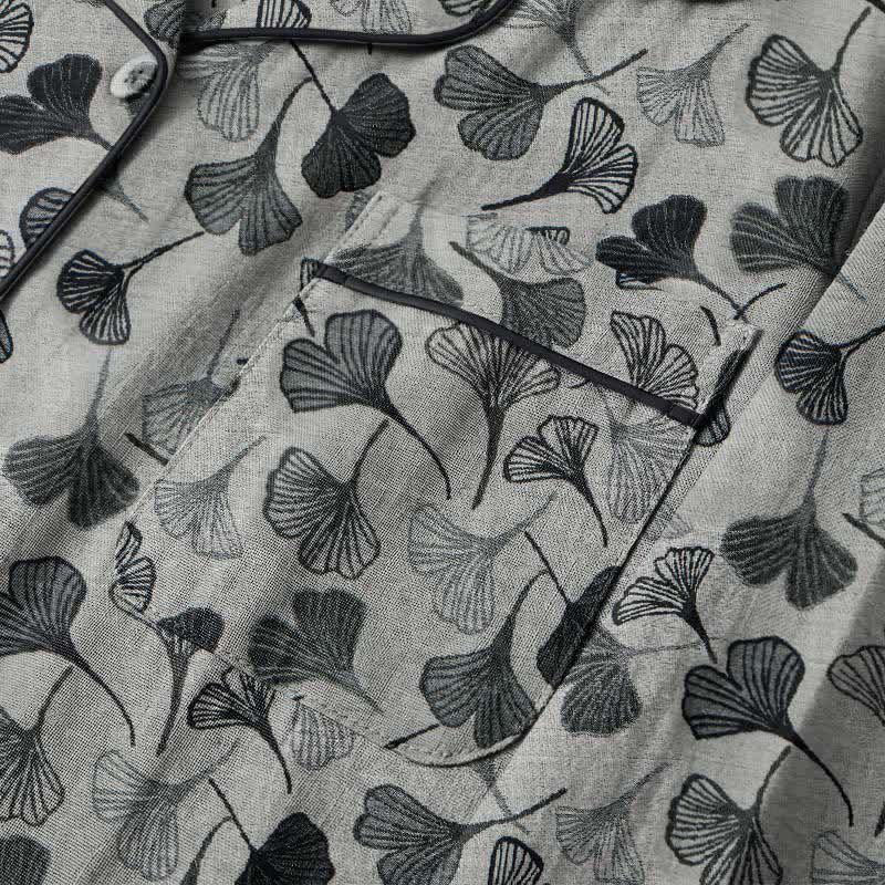 Ensemble de vêtements d'intérieur à manches longues en coton à motif feuille de ginkgo Ownkoti - image 2