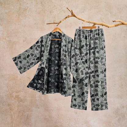 Ensemble de vêtements d'intérieur à manches longues en coton à motif feuille de ginkgo Ownkoti - image 7