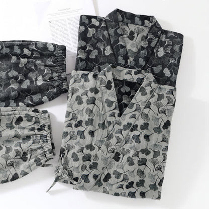 Ensemble de vêtements d'intérieur à manches longues en coton à motif feuille de ginkgo Ownkoti - image 5