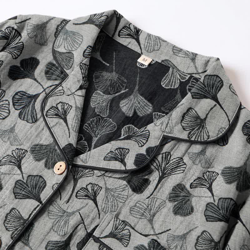 Ensemble de vêtements d'intérieur à manches longues en coton à motif feuille de ginkgo Ownkoti - image 1