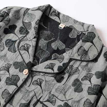 Ensemble de vêtements d'intérieur à manches longues en coton à motif feuille de ginkgo Ownkoti - image 1