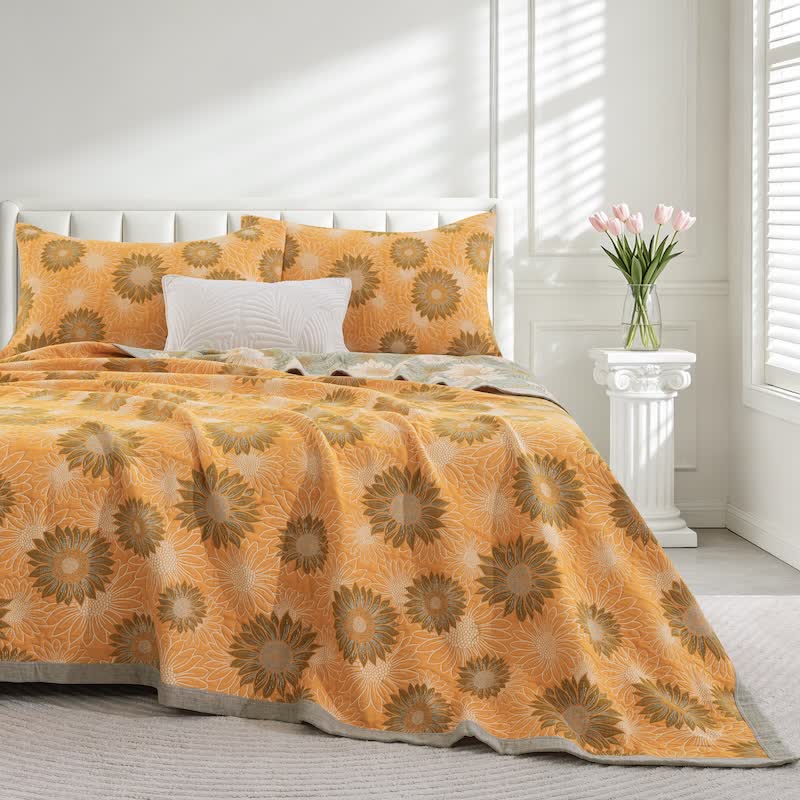 Couverture en gaze de coton rétro à motif tournesol Ownkoti - Orange - 90" x 92" - image 0