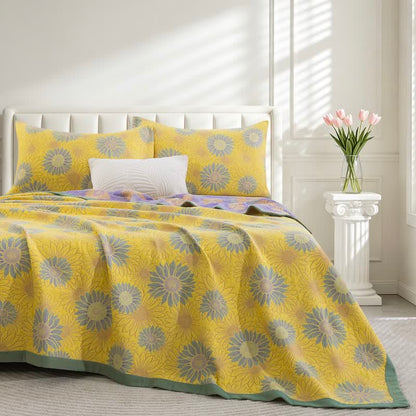 Couverture en gaze de coton rétro à motif tournesol Ownkoti - Jaune - 90" x 92" - image 8