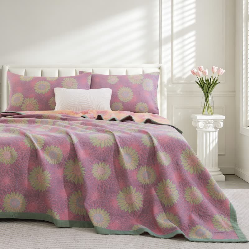 Couverture en gaze de coton rétro à motif tournesol Ownkoti - Rose - 90" x 92" - image 16