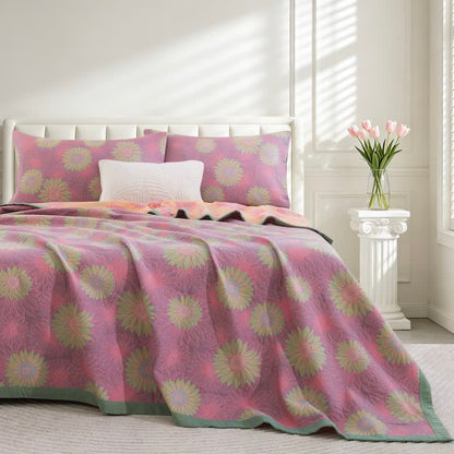 Couverture en gaze de coton rétro à motif tournesol Ownkoti - Rose - 90" x 92" - image 16