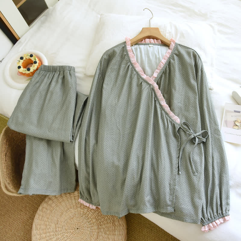 Ensemble de vêtements d'intérieur en coton à nouer sur le côté Ownkoti - image 1