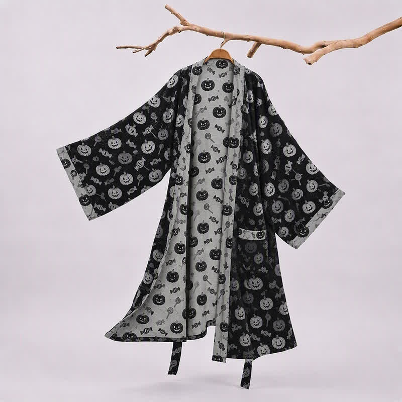 Robe kimono en coton Ownkoti Halloween citrouille bonbon - Noir - 2XL - image 0