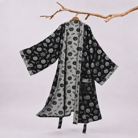 Robe kimono en coton Ownkoti Halloween citrouille bonbon - Noir - 2XL - image 0