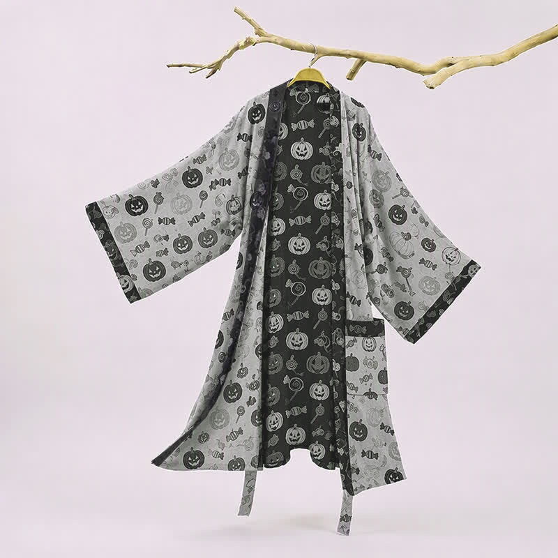 Robe kimono en coton Ownkoti Halloween citrouille bonbon - Blanc cassé - 2XL - image 5