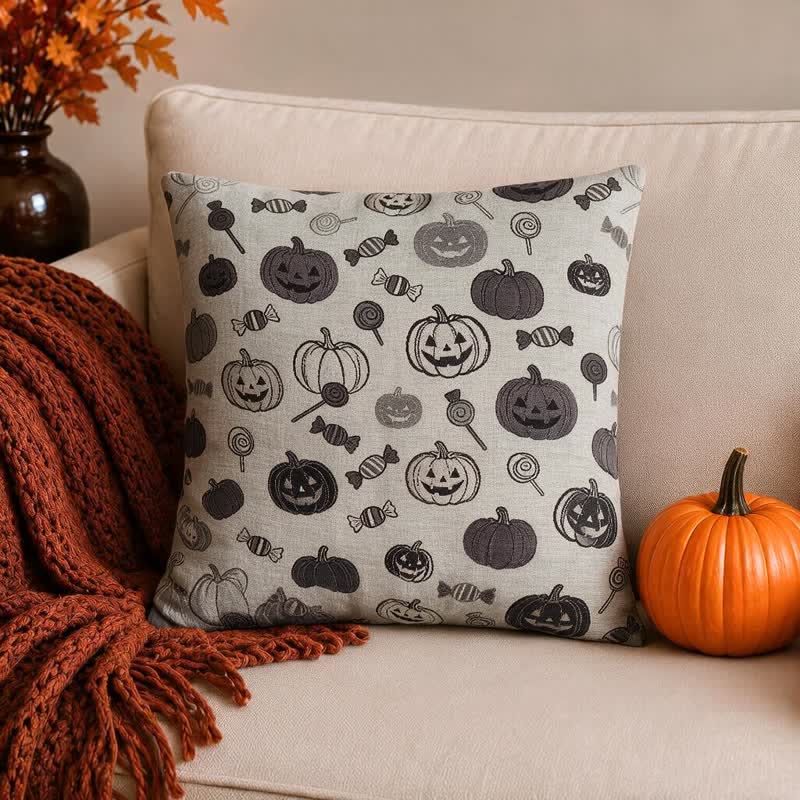 Oreiller en coton Ownkoti citrouille bonbon d'Halloween - Blanc - 18 po x 18 po - Avec insert - image 4