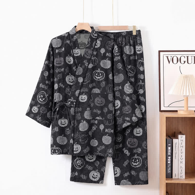 Ensemble pyjama kimono en coton Ownkoti Pumpkin Candy - Noir - XL - image 1