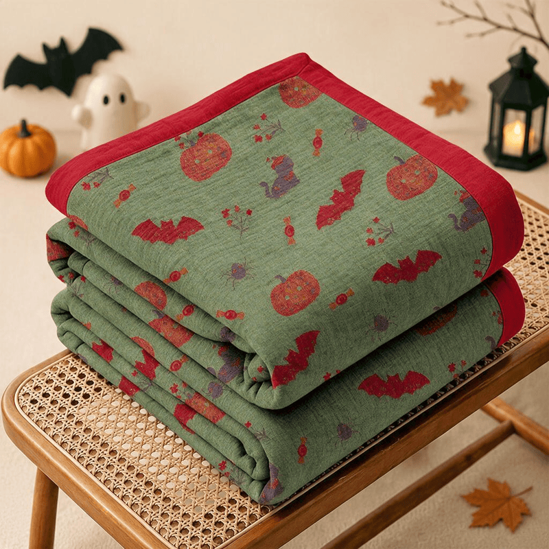 Couverture en coton Ownkoti Halloween citrouille chat araignée - Vert - Couverture - 98" x 94" - image 5