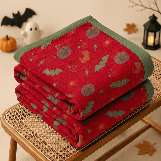 Couverture en coton Ownkoti Halloween citrouille chat araignée - Rouge - Couverture - 98" x 94" - image 0