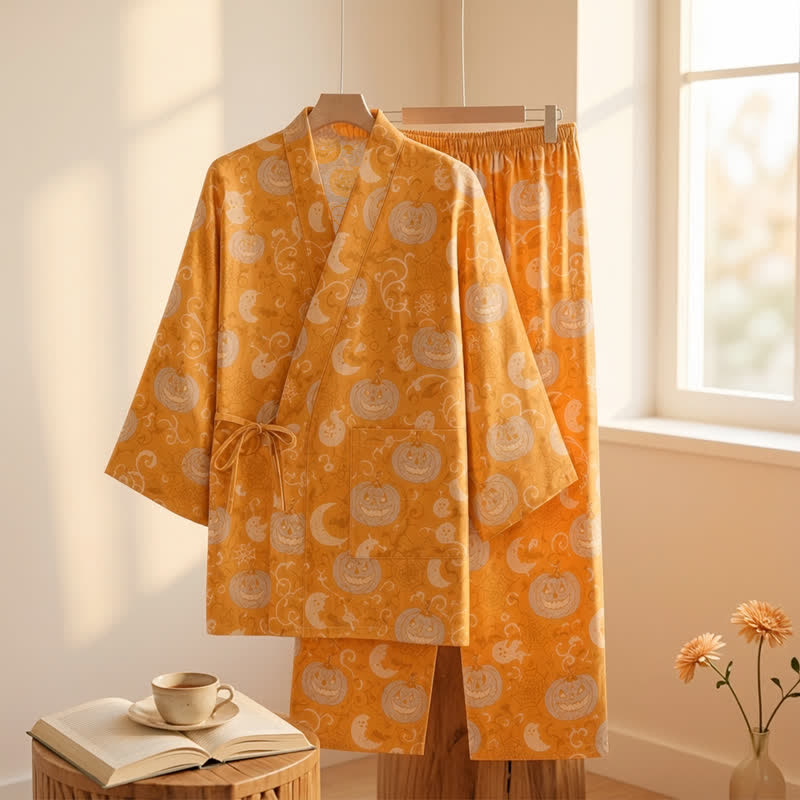 Ensemble pyjama kimono en coton Ownkoti Halloween citrouille fantôme - image 1