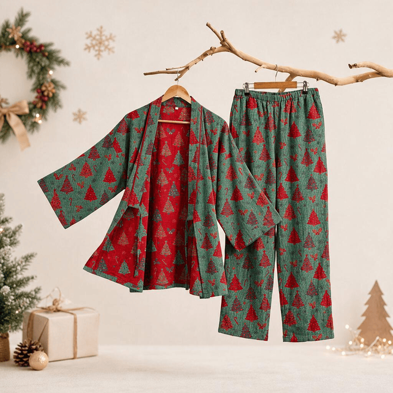 Ensemble kimono de Noël en coton Ownkoti - Vert - XL - image 1