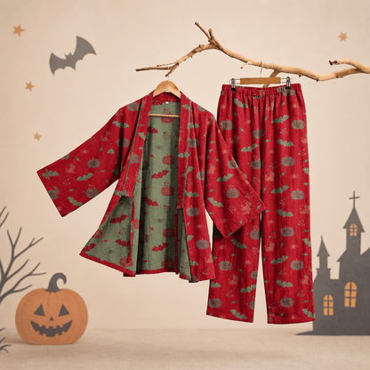 Ensemble pyjama en coton Ownkoti Halloween citrouille chauve-souris - Rouge - XL - image 1