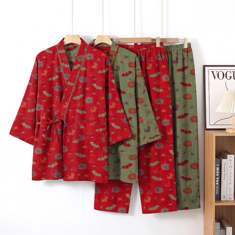 Ensemble pyjama en coton Ownkoti Halloween citrouille chauve-souris - image 0