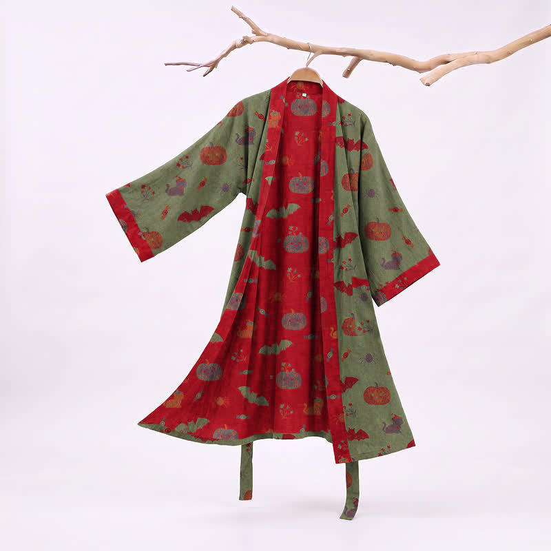 Robe kimono en coton Ownkoti Halloween citrouille chat - Vert - XXL - image 6
