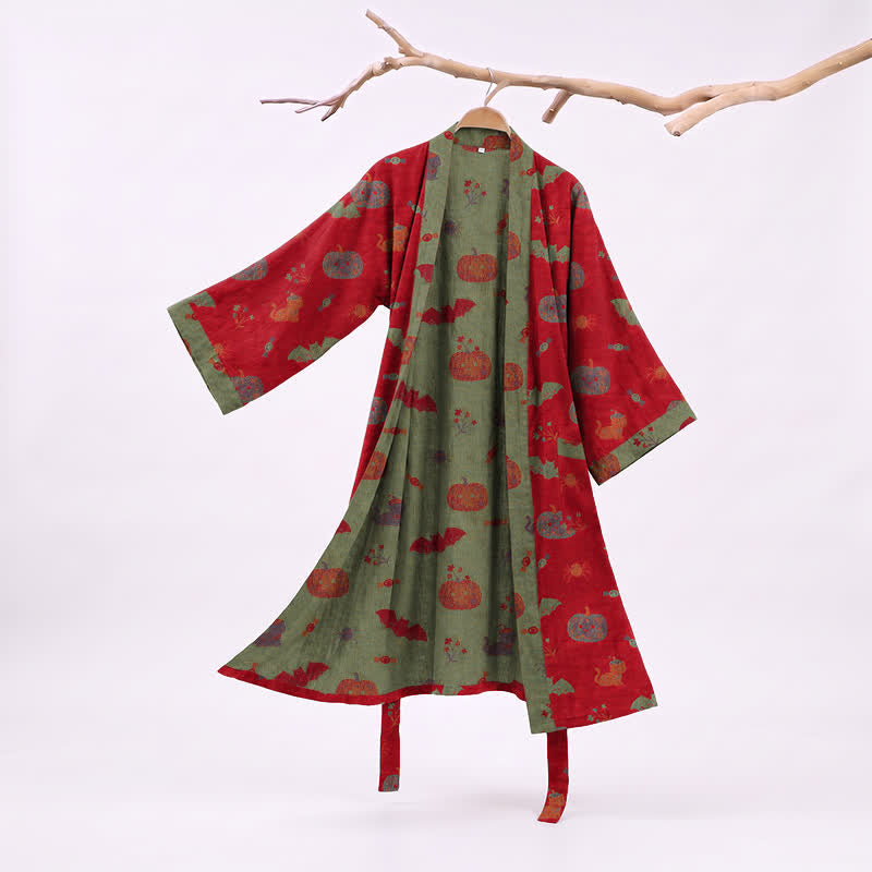Robe kimono en coton Ownkoti Halloween citrouille chat - Rouge - XXL - image 0