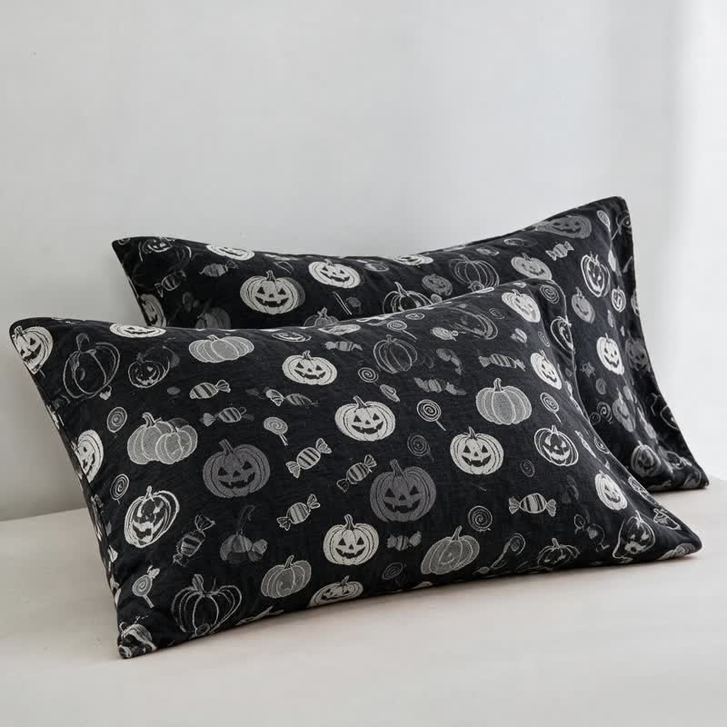 Couverture en coton Ownkoti noire citrouille bonbon d'Halloween - Noir - 2 taies d'oreiller - 20 po x 36 po - image 5