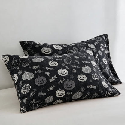 Couverture en coton Ownkoti noire citrouille bonbon d'Halloween - Noir - 2 taies d'oreiller - 20 po x 36 po - image 5