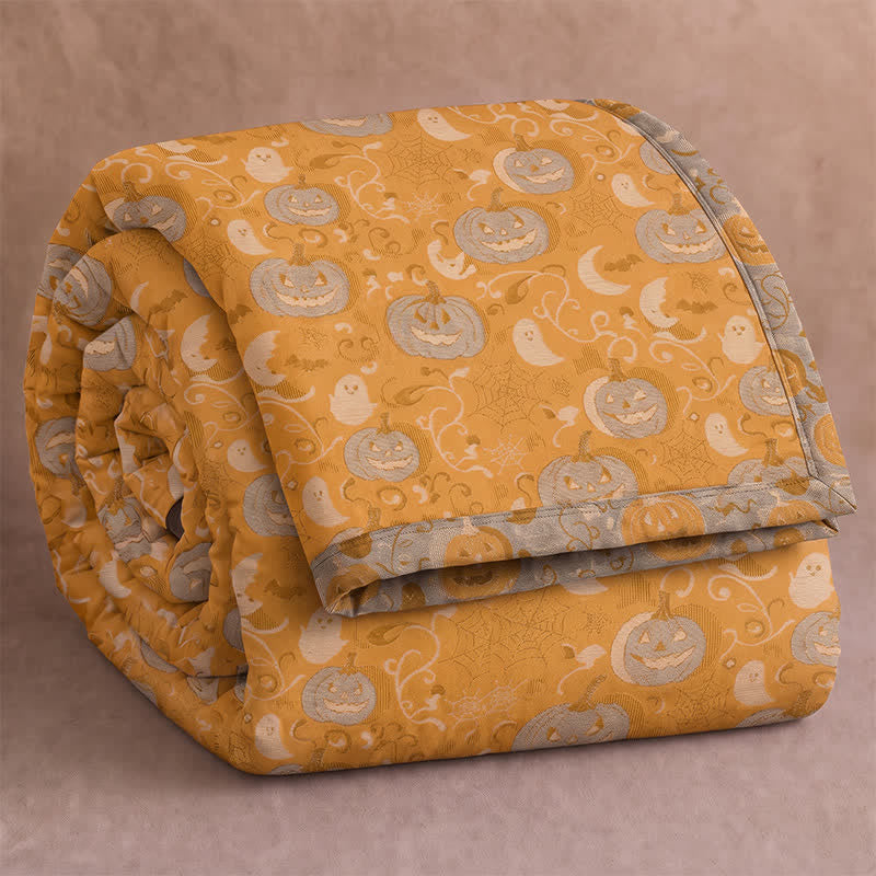 Couverture en coton Ownkoti orange citrouille d'Halloween - Orange - Couverture - 98" x 94" - image 0