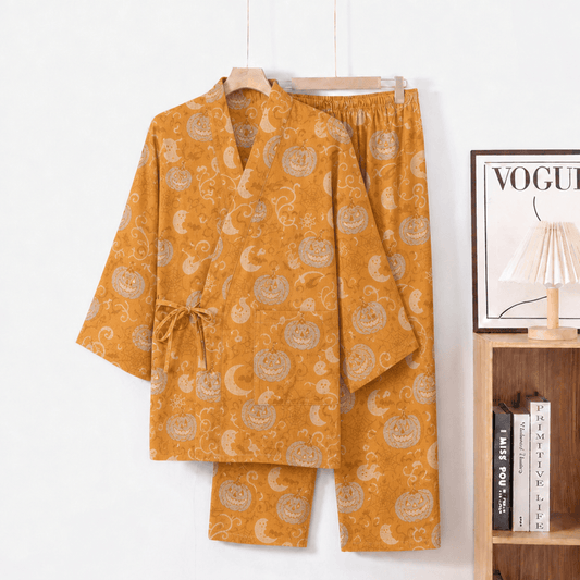 Ensemble pyjama kimono en coton Ownkoti Halloween citrouille fantôme - Orange - XL - image 0