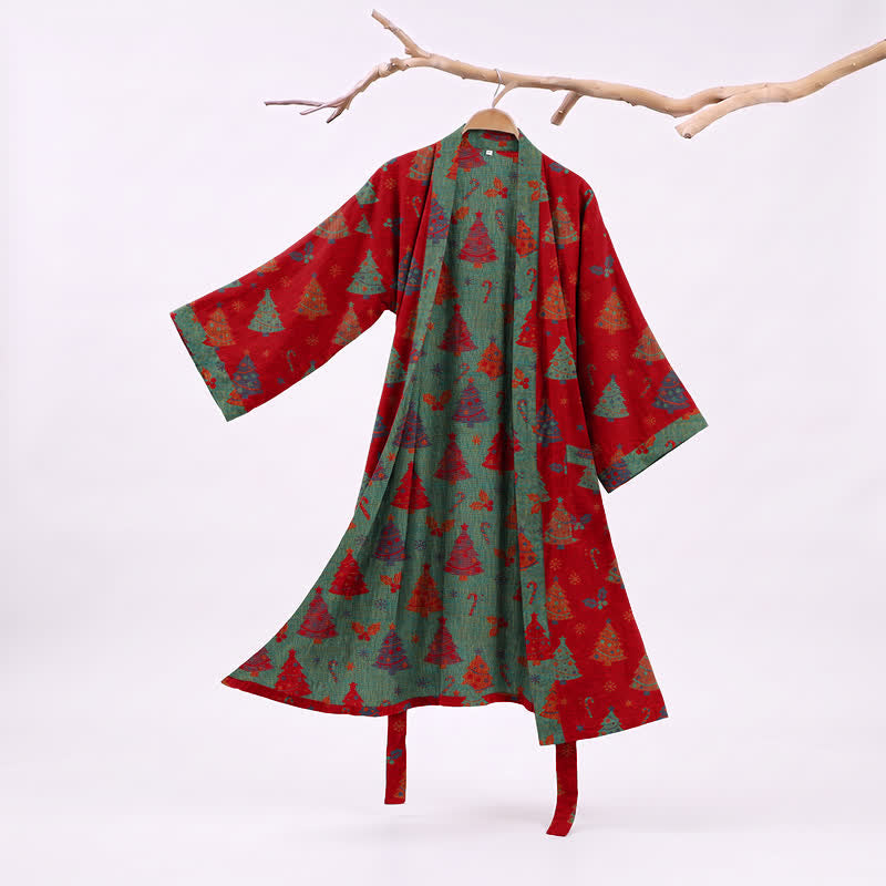 Kimono de Noël Ownkoti en gaze de coton, motif sapin de Noël - Rouge - XXL - image 0