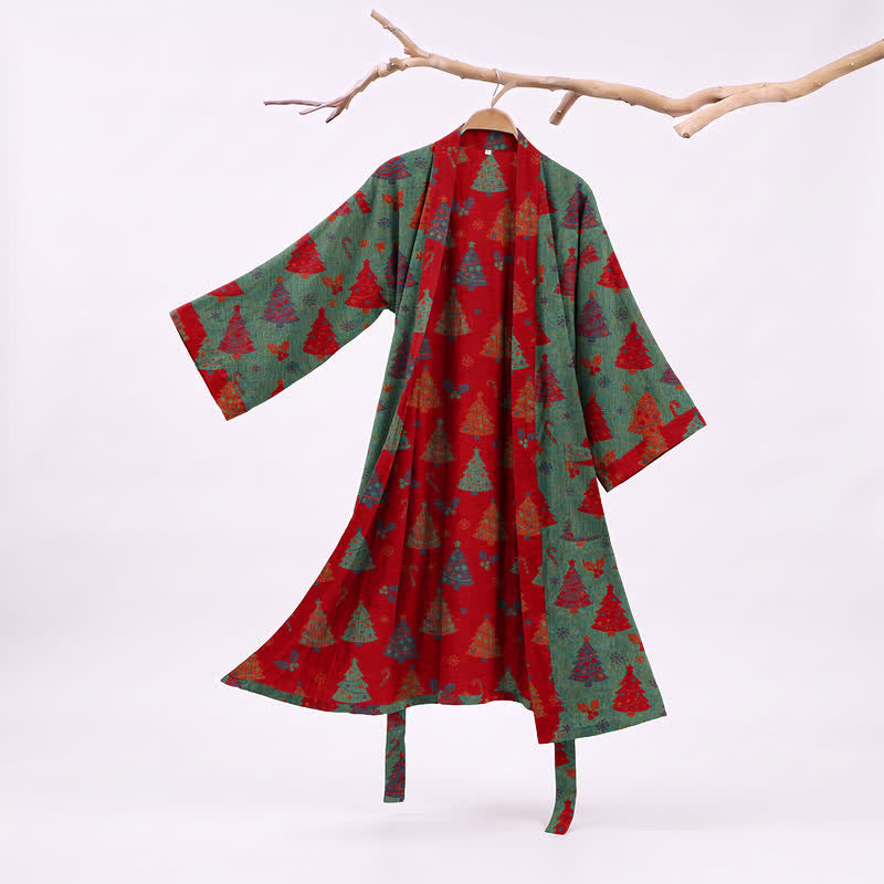 Kimono de Noël Ownkoti en gaze de coton, motif sapin de Noël - Vert - XXL - image 6