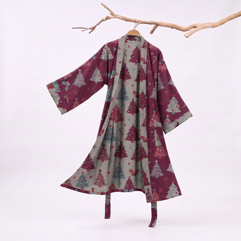 Kimono de Noël Ownkoti en gaze de coton, motif sapin de Noël - Violet - XXL - image 12