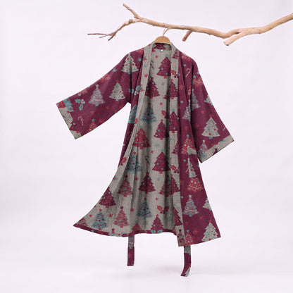 Kimono de Noël Ownkoti en gaze de coton, motif sapin de Noël - Violet - XXL - image 12