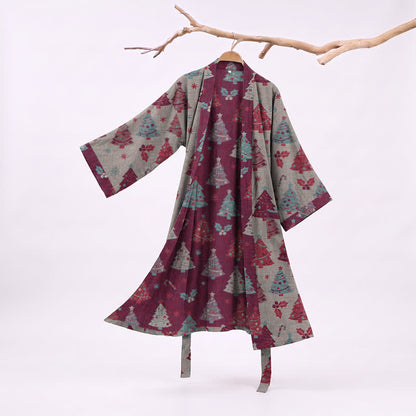 Kimono de Noël Ownkoti en gaze de coton, motif sapin de Noël - Beige - XXL - image 18