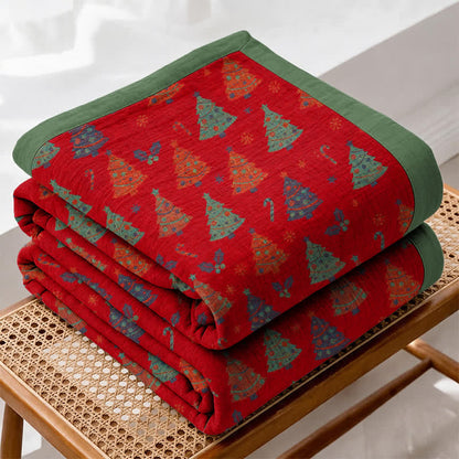 Couverture en gaze de coton Ownkoti Festive Christmas Tree - Rouge - Couverture - 98" x 94" - image 0