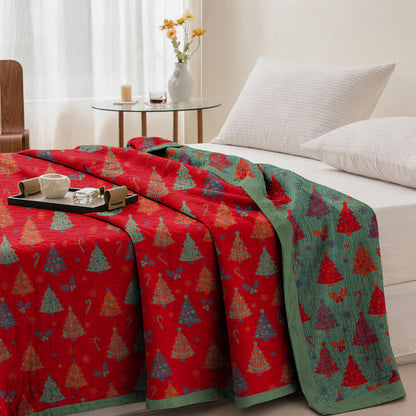 Couverture en gaze de coton Ownkoti Festive Christmas Tree - Rouge - 2 taies d'oreiller - 20 po x 36 po - image 2