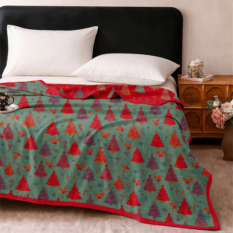 Couverture en gaze de coton Ownkoti Festive Christmas Tree - Vert - 2 taies d'oreiller - 20 po x 36 po - image 8
