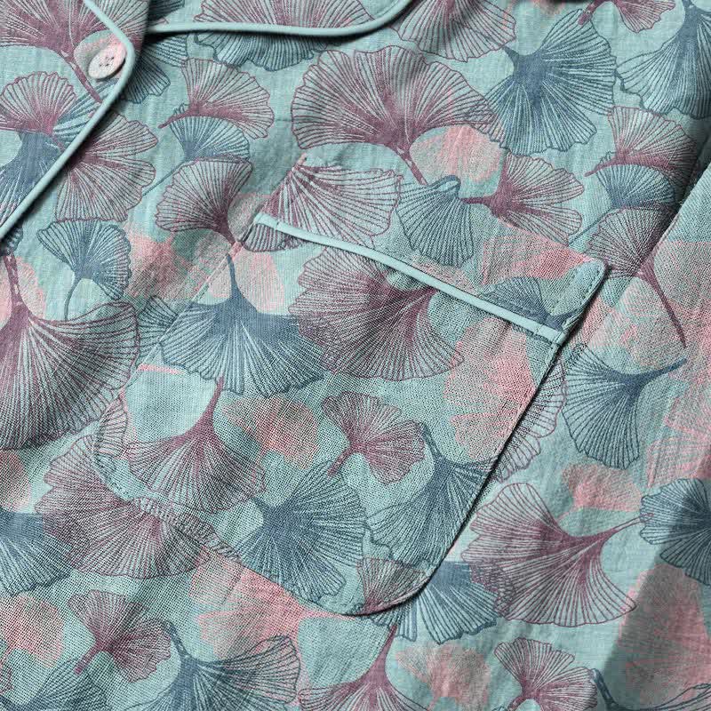 Ensemble de vêtements d'intérieur Ownkoti en coton à col cranté et motif feuille de ginkgo - image 4