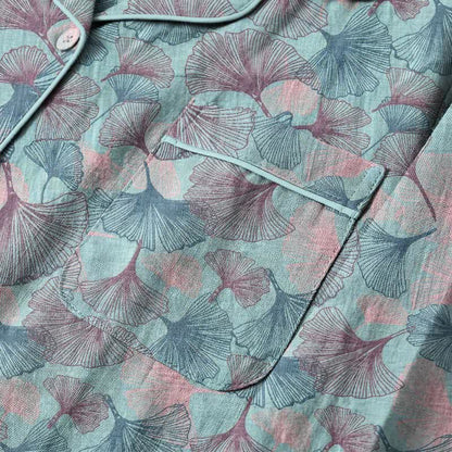 Ensemble de vêtements d'intérieur Ownkoti en coton à col cranté et motif feuille de ginkgo - image 4