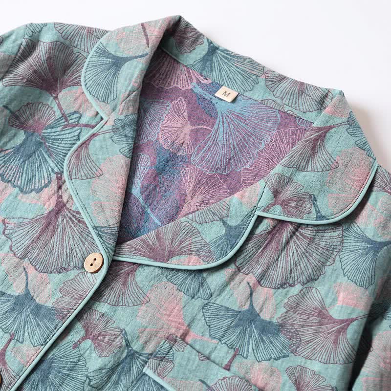 Ensemble de vêtements d'intérieur Ownkoti en coton à col cranté et motif feuille de ginkgo - image 3