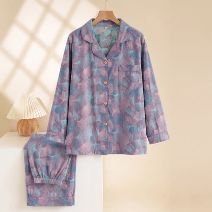 Ensemble de vêtements d'intérieur Ownkoti en coton à col cranté et motif feuille de ginkgo - image 7