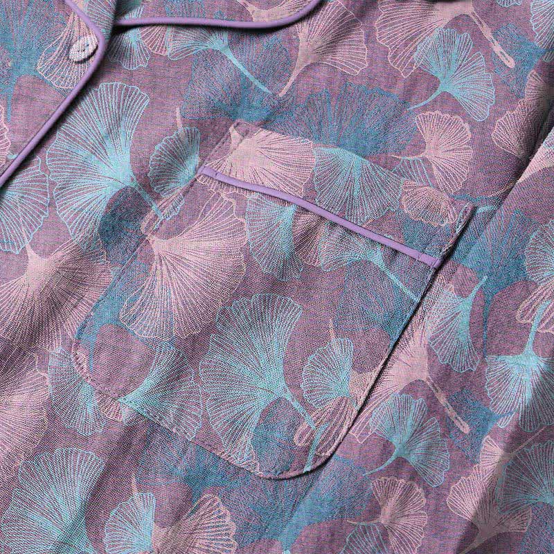 Ensemble de vêtements d'intérieur Ownkoti en coton à col cranté et motif feuille de ginkgo - image 10