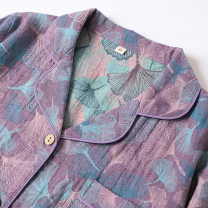 Ensemble de vêtements d'intérieur Ownkoti en coton à col cranté et motif feuille de ginkgo - image 9