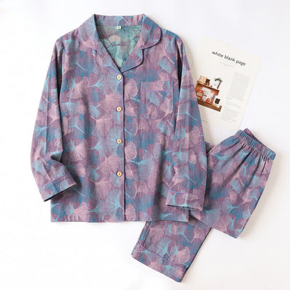 Ensemble de vêtements d'intérieur Ownkoti en coton à col cranté et motif feuille de ginkgo - image 8