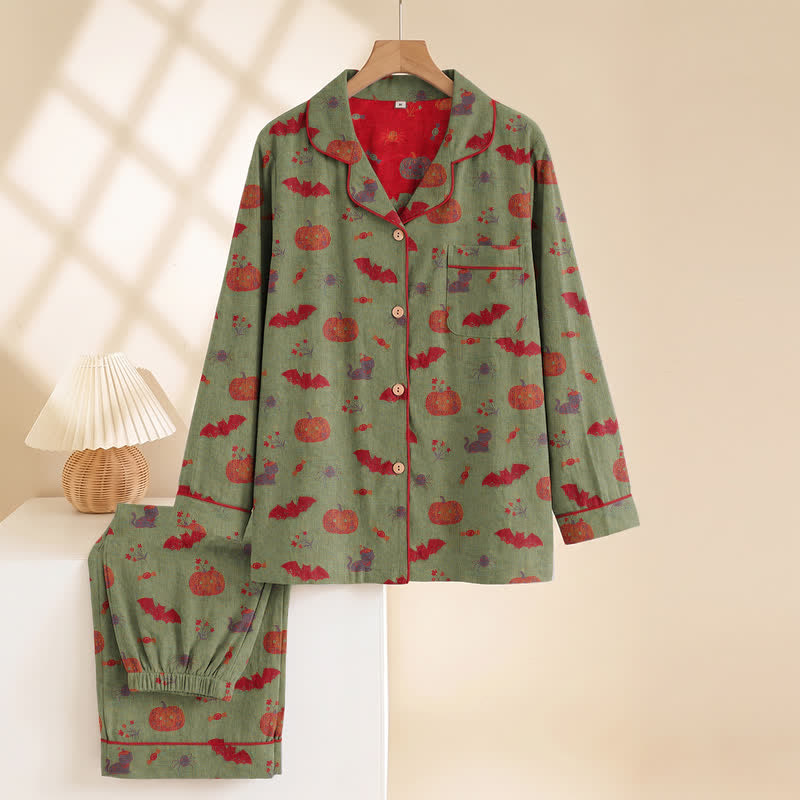 Ensemble de vêtements d'intérieur en coton Ownkoti Halloween citrouille chauve-souris - image 7